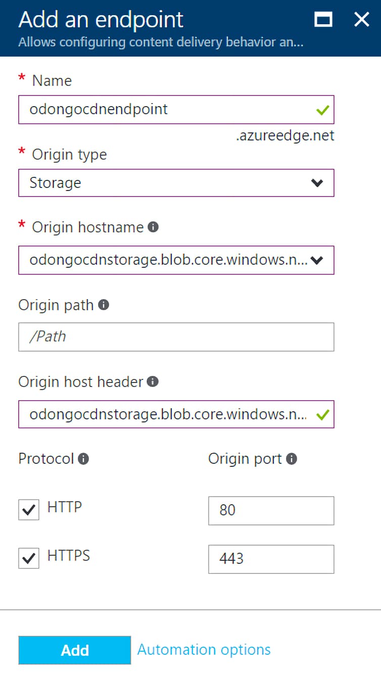 Creating an endpoint in Azure