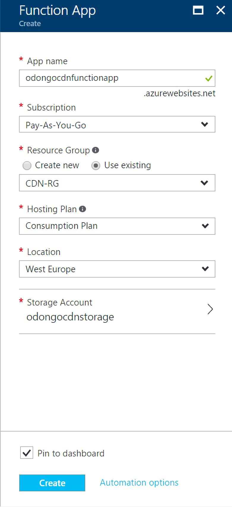 Creating a storage account in Azure