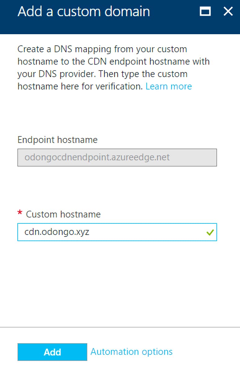 Adding a custom domain in Azure